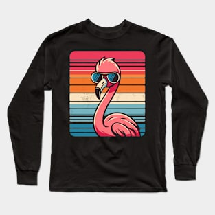 Cool Retro Flamingo in Sunglasses 70s 80s 90s Funny Flamingo Long Sleeve T-Shirt